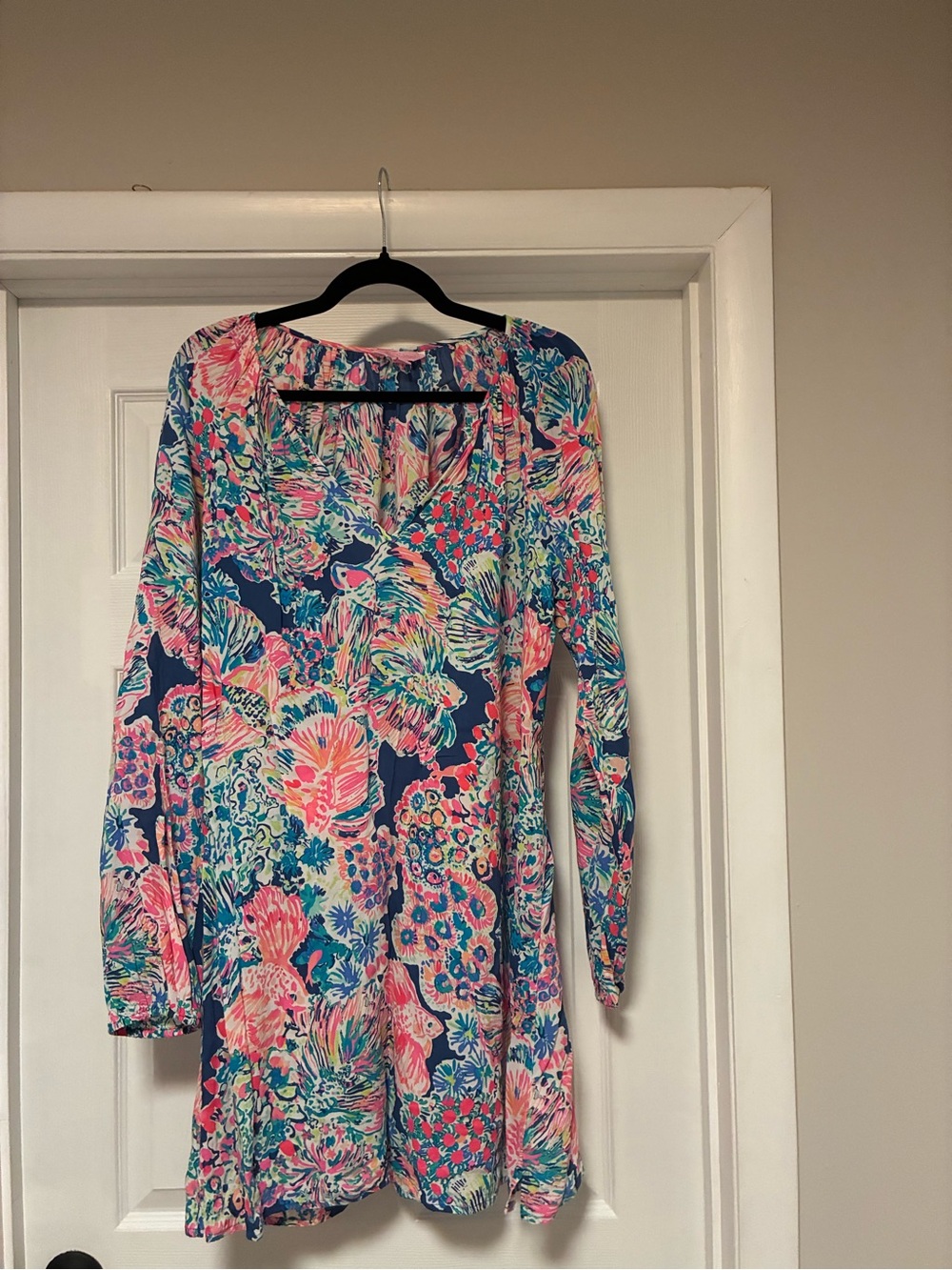 Lilly Pulitzer Navy Dress with Pink & Teal Floral Print